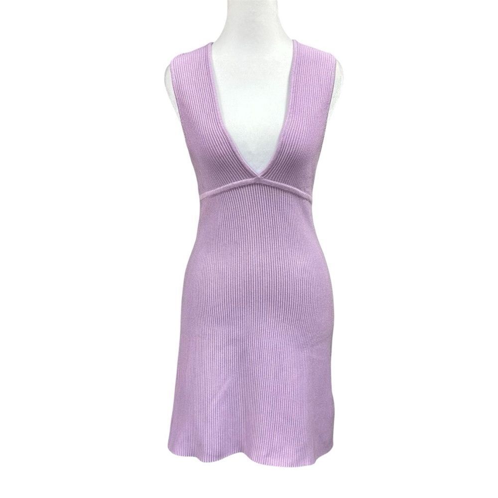House of Harlow 1960 Dress Womens Size Medium Lavender Plunge V Neck Ribbed